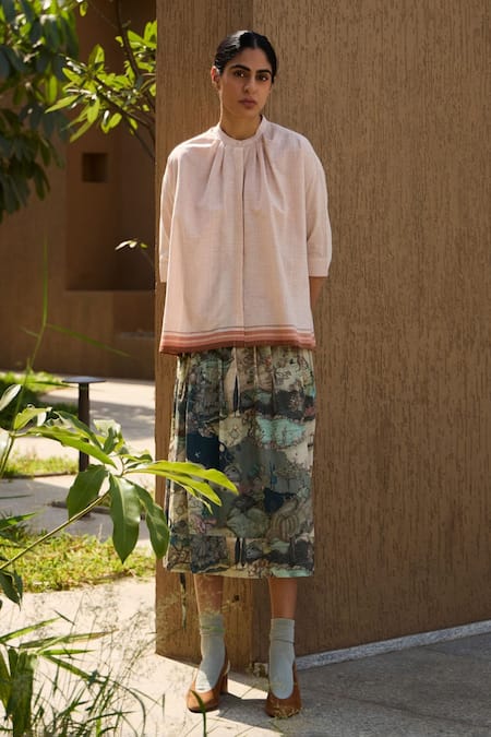Shop_The Summer House_Pink Cotton Round Neck Clay Handwoven Top 
