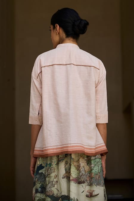 Shop_The Summer House_Pink Cotton Round Neck Clay Handwoven Top _at_Aza_Fashions