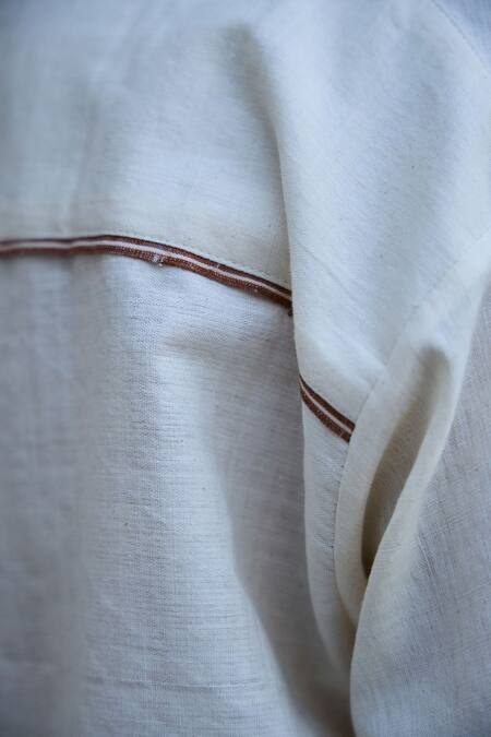 Buy The Summer House Off White Cotton Round Neck Pele Placement Stripe Pattern Top Buy_The Summer House_Off White Cotton Round Neck Pele Placement Stripe Pattern Top
