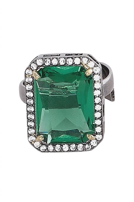 Moh-Maya By Disha Khatri Emerald Stone Cubic Zirconia Ring 