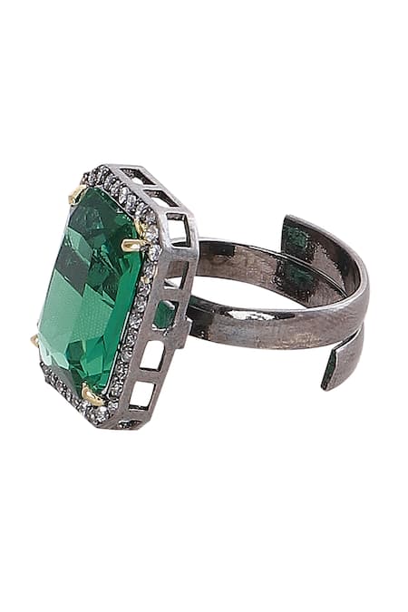 Buy_Moh-Maya By Disha Khatri_Emerald Green Crystals, Stones Cubic Zirconia Ring _Online_at_Aza_Fashions