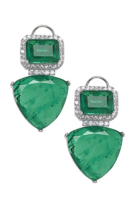 Moh-Maya By Disha Khatri Emerald Stone Studded Dangler Earrings 