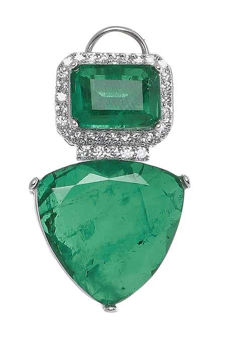 Shop_Moh-Maya By Disha Khatri_Emerald Green Crystals, Stones Studded Dangler Earrings _Online_at_Aza_Fashions
