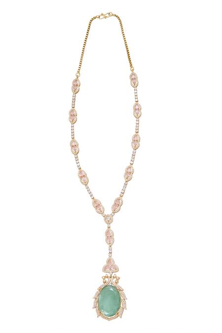 Moh-Maya By Disha Khatri_Green Stones, Crystals Gold Plated And Cubic Zirconia Jewelry Set _Online_at_Aza_Fashions