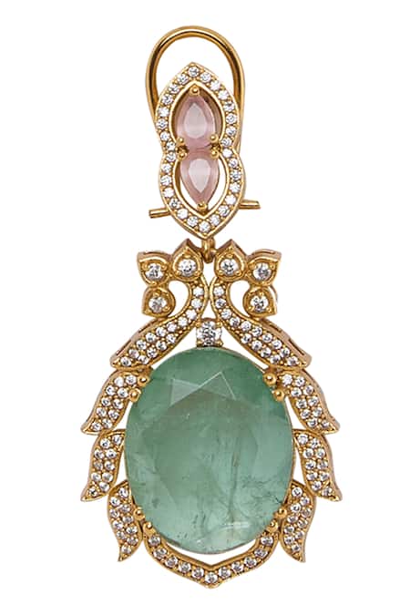 Buy_Moh-Maya By Disha Khatri_Green Stones, Crystals Gold Plated And Cubic Zirconia Jewelry Set _Online_at_Aza_Fashions