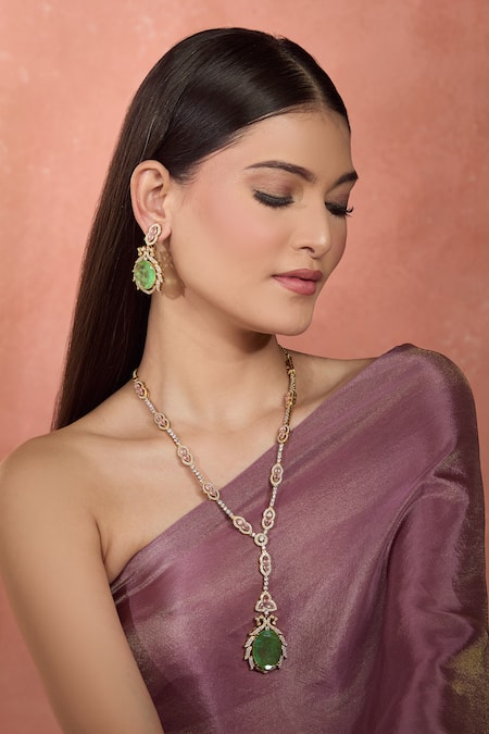 Moh-Maya by Disha Khatri Gold Plated Stone & Cubic Zirconia Jewelry Set 