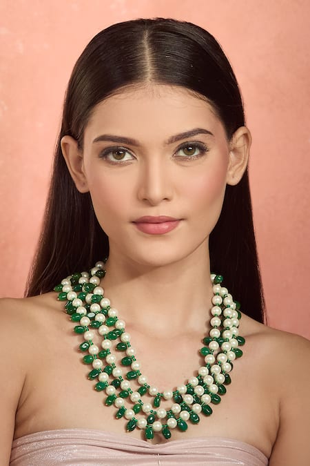 Buy Moh-Maya By Disha Khatri Green Layered Necklace With Agate Beads Online at Aza Fashions Buy_Moh-Maya By Disha Khatri_Green Layered Necklace With Agate Beads _Online_at_Aza_Fashions