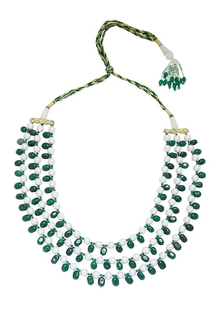 Shop Moh-Maya By Disha Khatri Green Layered Necklace With Agate Beads at Aza Fashions Shop_Moh-Maya By Disha Khatri_Green Layered Necklace With Agate Beads _at_Aza_Fashions
