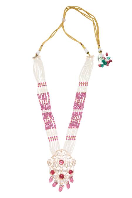 Buy Moh-Maya By Disha Khatri Red Pearls, Crystals, Cut Work, Diamonds Gold Plated And Ruby Necklace Set Online at Aza Fashions Buy_Moh-Maya By Disha Khatri_Red Pearls, Crystals, Cut Work, Diamonds Gold Plated And Ruby Necklace Set _Online_at_Aza_Fashions