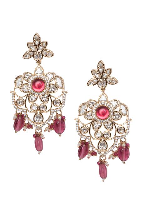 Moh-Maya By Disha Khatri Red Pearls, Crystals, Cut Work, Diamonds Gold Plated And Ruby Necklace Set at Aza Fashions Moh-Maya By Disha Khatri_Red Pearls, Crystals, Cut Work, Diamonds Gold Plated And Ruby Necklace Set _at_Aza_Fashions