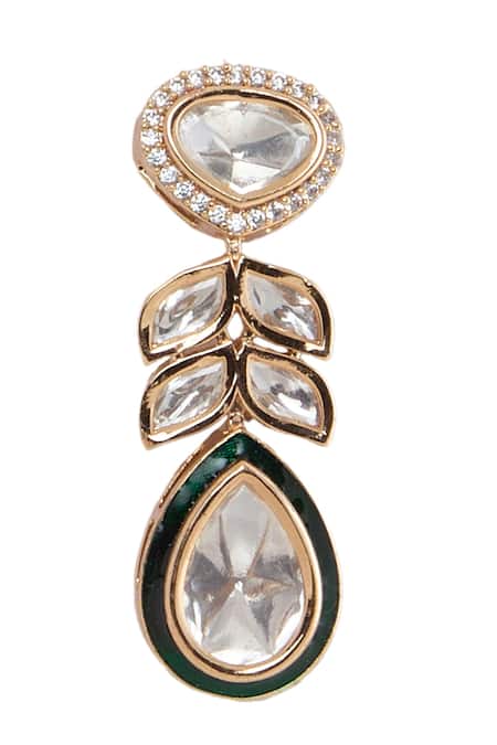 Moh-Maya By Disha Khatri_Gold Plated Metallic Thread, Zari Kundan Moissanite Leaf Necklace Set _Online_at_Aza_Fashions