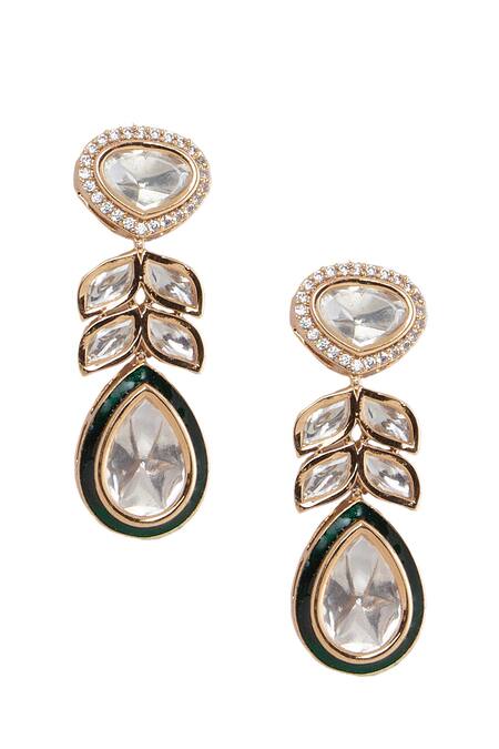 Shop_Moh-Maya By Disha Khatri_Gold Plated Metallic Thread, Zari Kundan Moissanite Leaf Necklace Set _Online_at_Aza_Fashions