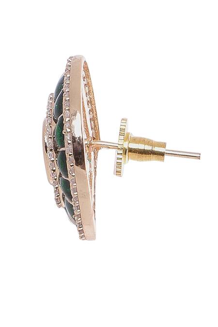 Moh-Maya By Disha Khatri Emerald Green Crystals, Stones Kundan Cutwork Stud Earrings Online at Aza Fashions Moh-Maya By Disha Khatri_Emerald Green Crystals, Stones Kundan Cutwork Stud Earrings _Online_at_Aza_Fashions