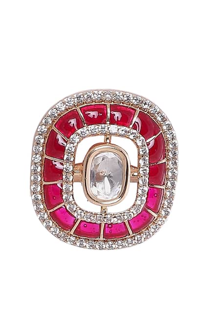 Shop Moh-Maya By Disha Khatri Red Crystals, Stones Kundan And Cubic Zirconia Stud Earrings at Aza Fashions Shop_Moh-Maya By Disha Khatri_Red Crystals, Stones Kundan And Cubic Zirconia Stud Earrings _at_Aza_Fashions