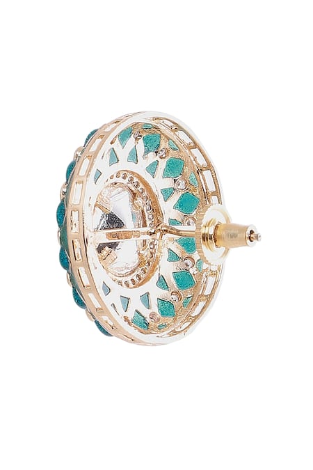 Moh-Maya By Disha Khatri_Green Cut Work Gold Plated Kundan Stud Earrings _Online_at_Aza_Fashions
