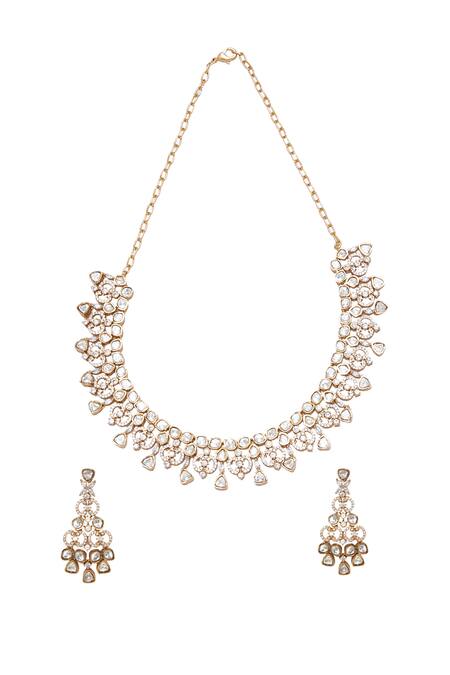 Moh-Maya By Disha Khatri_Gold Plated Crystals, Stones Cubic Zirconia Necklace Set _Online_at_Aza_Fashions