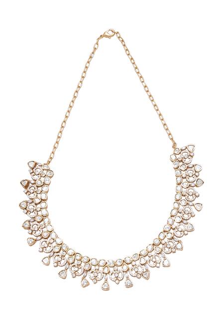 Shop_Moh-Maya By Disha Khatri_Gold Plated Crystals, Stones Cubic Zirconia Necklace Set _Online_at_Aza_Fashions