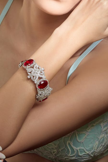 Moh-Maya by Disha Khatri Silver Plated Floral Carved Bracelet 
