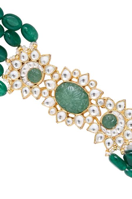 Moh-Maya By Disha Khatri_Emerald Green Moissanite Pearl Bracelet _Online_at_Aza_Fashions