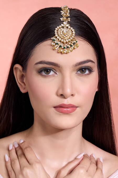 Moh-Maya By Disha Khatri Gold Plated Moissanite Pearl Maangtikka Online at Aza Fashions Moh-Maya By Disha Khatri_Gold Plated Moissanite Pearl Maangtikka _Online_at_Aza_Fashions
