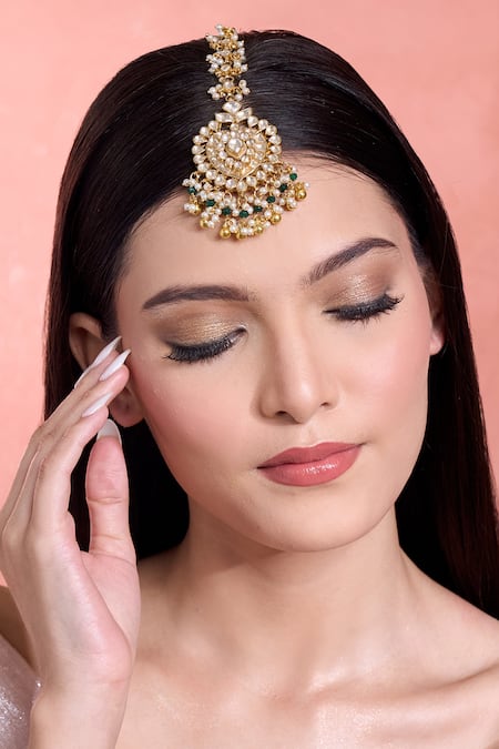 Moh-Maya By Disha Khatri Gold Plated Moissanite Pearl Maangtikka