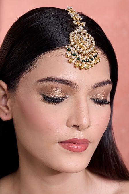 Shop Moh-Maya By Disha Khatri Gold Plated Moissanite Pearl Maangtikka Online at Aza Fashions Shop_Moh-Maya By Disha Khatri_Gold Plated Moissanite Pearl Maangtikka _Online_at_Aza_Fashions
