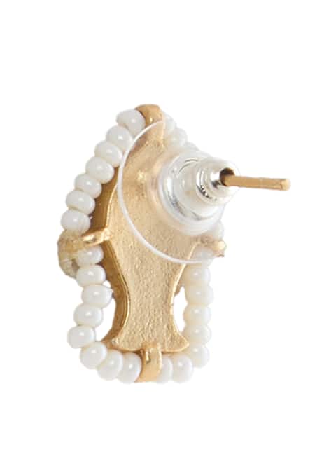 Moh-Maya By Disha Khatri_Gold Plated Pearls, Stones Floral Carved Choker And Earring Set _Online_at_Aza_Fashions