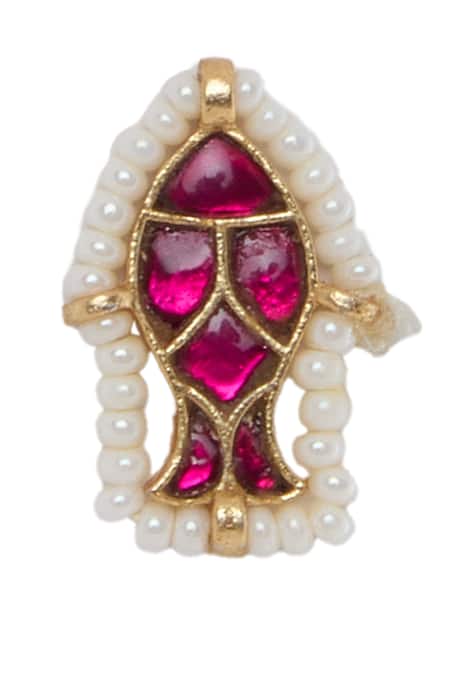 Moh-Maya By Disha Khatri_Gold Plated Pearls, Stones Floral Carved Choker And Earring Set _at_Aza_Fashions