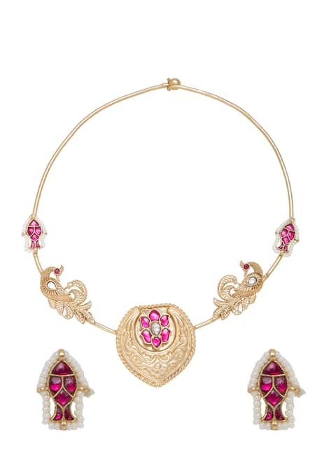 Moh-Maya By Disha Khatri Floral Carved Choker & Earring Set 