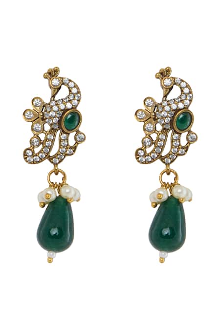 Moh-Maya By Disha Khatri Emerald Green Pearls, Crystals Moissanite Zirconia Layered Necklace Set Online at Aza Fashions Moh-Maya By Disha Khatri_Emerald Green Pearls, Crystals Moissanite Zirconia Layered Necklace Set _Online_at_Aza_Fashions