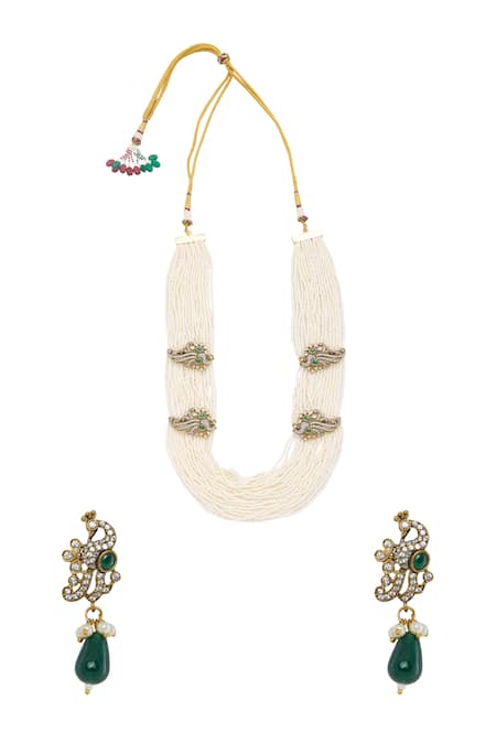 Moh-Maya By Disha Khatri Emerald Moissanite Zirconia Layered Necklace Set