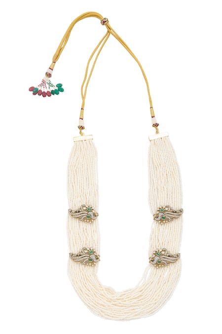 Moh-Maya By Disha Khatri Emerald Green Pearls, Crystals Moissanite Zirconia Layered Necklace Set at Aza Fashions Moh-Maya By Disha Khatri_Emerald Green Pearls, Crystals Moissanite Zirconia Layered Necklace Set _at_Aza_Fashions