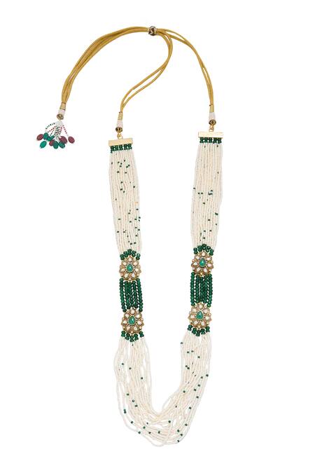 Moh-Maya By Disha Khatri Emerald Green Pearls, Cut Work, Beads Moissanite Layered Necklace Set Online at Aza Fashions Moh-Maya By Disha Khatri_Emerald Green Pearls, Cut Work, Beads Moissanite Layered Necklace Set _Online_at_Aza_Fashions