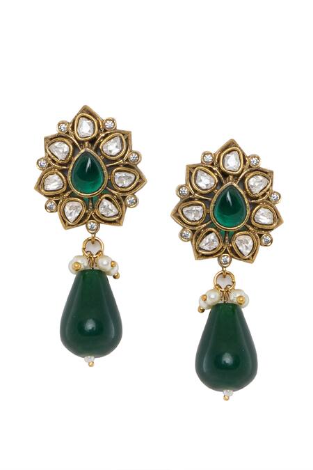 Shop Moh-Maya By Disha Khatri Emerald Green Pearls, Cut Work, Beads Moissanite Layered Necklace Set Online at Aza Fashions Shop_Moh-Maya By Disha Khatri_Emerald Green Pearls, Cut Work, Beads Moissanite Layered Necklace Set _Online_at_Aza_Fashions