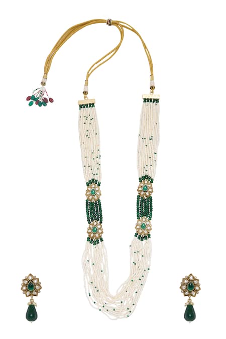 Moh-Maya By Disha Khatri Emerald Moissanite Layered Necklace Set