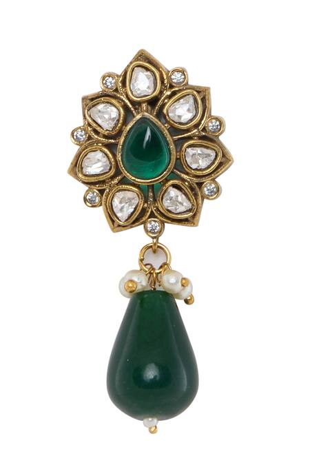 Moh-Maya By Disha Khatri Emerald Green Pearls, Cut Work, Beads Moissanite Layered Necklace Set at Aza Fashions Moh-Maya By Disha Khatri_Emerald Green Pearls, Cut Work, Beads Moissanite Layered Necklace Set _at_Aza_Fashions