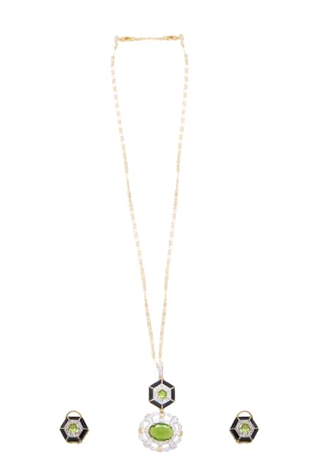 Moh-Maya By Disha Khatri Cubic Zirconia & Green Sapphire Necklace Set 