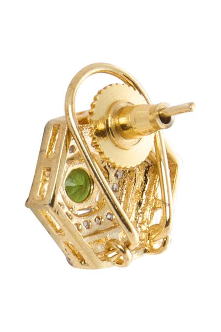 Shop_Moh-Maya By Disha Khatri_Green Crystals, Stones Cubic Zirconia And Sapphire Necklace Set _Online_at_Aza_Fashions