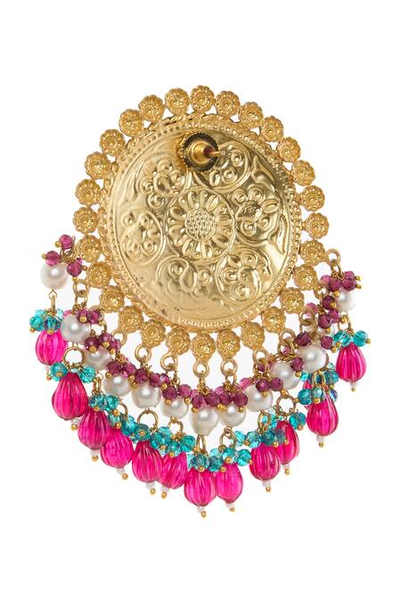 Buy_Moh-Maya By Disha Khatri_Multi Color Beads Gold Plated Floral Carved Jewelry Set _Online_at_Aza_Fashions