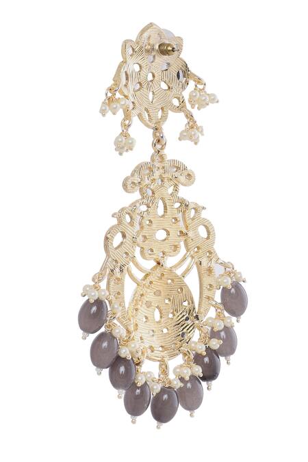 Moh-Maya By Disha Khatri_Multi Color Stones, Beads Moon Floral Carved Danglers_Online_at_Aza_Fashions