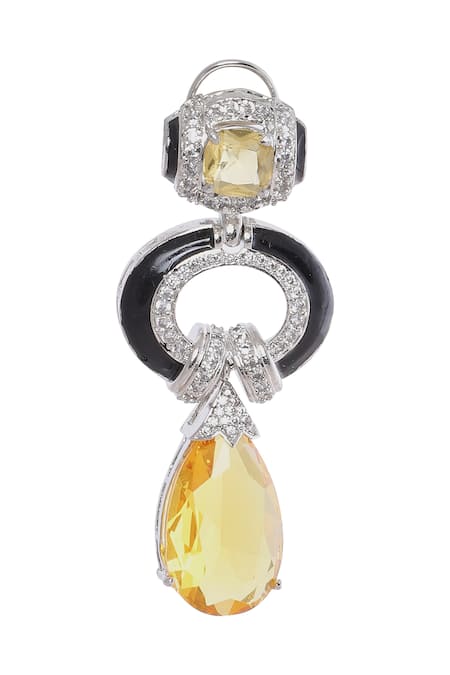 Moh-Maya By Disha Khatri_Yellow Crystals Cubic Zirconia Danglers With Citrine _Online_at_Aza_Fashions