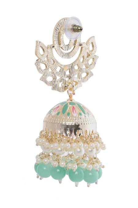 Moh-Maya By Disha Khatri_Green Crystals, Beads, Diamonds Gold Plated Floral Moissanite Danglers_Online_at_Aza_Fashions