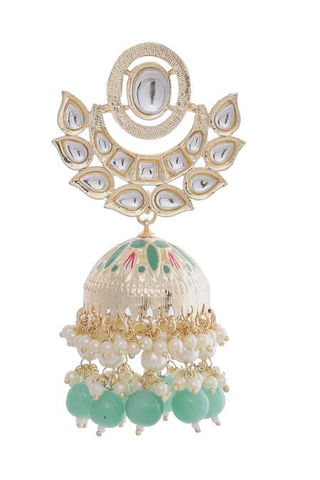 Buy_Moh-Maya By Disha Khatri_Green Crystals, Beads, Diamonds Gold Plated Floral Moissanite Danglers_Online_at_Aza_Fashions