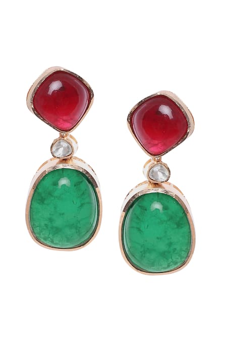 Moh-Maya By Disha Khatri Ruby & Emerald Dangler Earrings