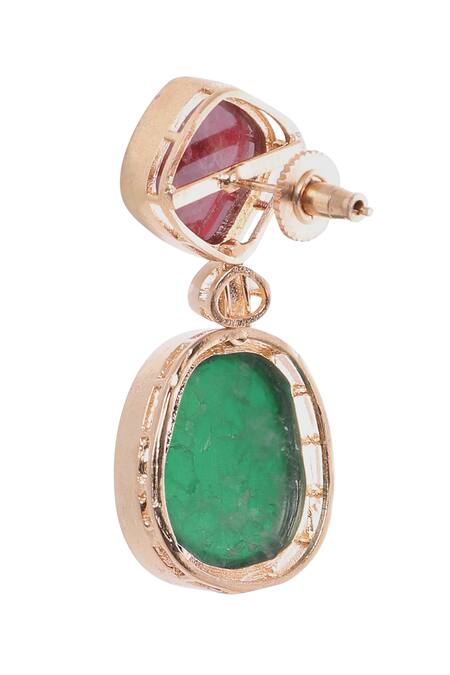 Shop Moh-Maya By Disha Khatri Multi Color Crystals, Stones Ruby And Emerald Dangler Earrings Online at Aza Fashions Shop_Moh-Maya By Disha Khatri_Multi Color Crystals, Stones Ruby And Emerald Dangler Earrings _Online_at_Aza_Fashions