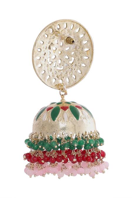 Moh-Maya By Disha Khatri Multi Color Beads, Mirrors Gold Plated Multicolor Jhumkas Online at Aza Fashions Moh-Maya By Disha Khatri_Multi Color Beads, Mirrors Gold Plated Multicolor Jhumkas _Online_at_Aza_Fashions