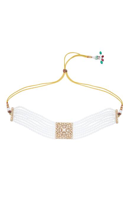 Moh-Maya By Disha Khatri Gold Plated Pearls, Crystals, Stones Layered Choker Set Online at Aza Fashions Moh-Maya By Disha Khatri_Gold Plated Pearls, Crystals, Stones Layered Choker Set _Online_at_Aza_Fashions