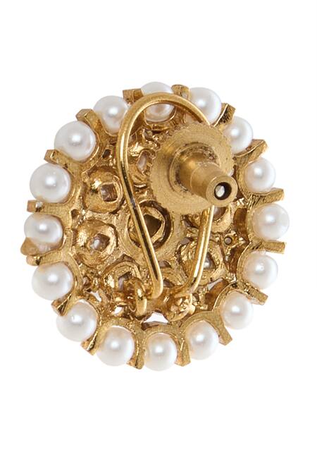 Shop Moh-Maya By Disha Khatri Gold Plated Pearls, Crystals, Stones Layered Choker Set Online at Aza Fashions Shop_Moh-Maya By Disha Khatri_Gold Plated Pearls, Crystals, Stones Layered Choker Set _Online_at_Aza_Fashions