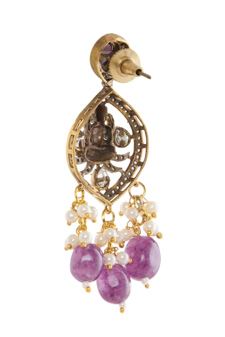 Moh-Maya By Disha Khatri_White Beads, Diamonds Gold Plated Goddess Motif Necklace Set _Online_at_Aza_Fashions