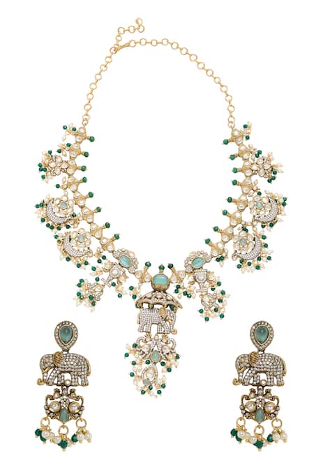 Moh-Maya By Disha Khatri Gold Plated Elephant Motif Necklace Set 